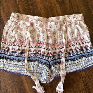 Cream Boho Print Drawstring Shorts